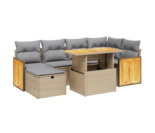 Set sofás de jardín 7 piezas y cojines ratán sintético beige