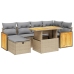 Set sofás de jardín 7 piezas y cojines ratán sintético beige
