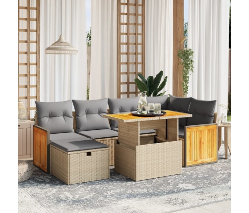 Set sofás de jardín 7 piezas y cojines ratán sintético beige