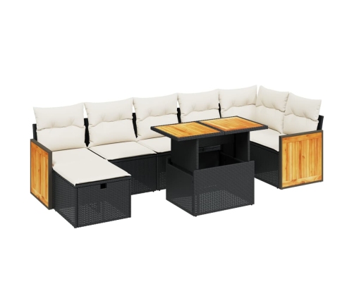 Set de sofás de jardín 8 piezas y cojines ratán sintético negro