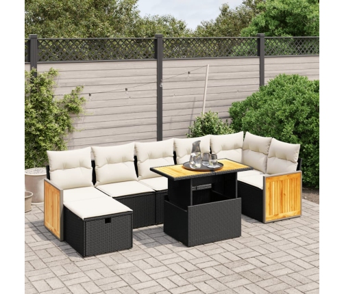 Set de sofás de jardín 8 piezas y cojines ratán sintético negro