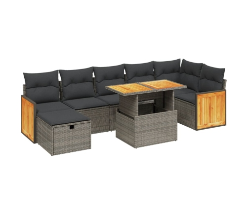 Set de sofás de jardín 8 pzas y cojines ratán sintético gris