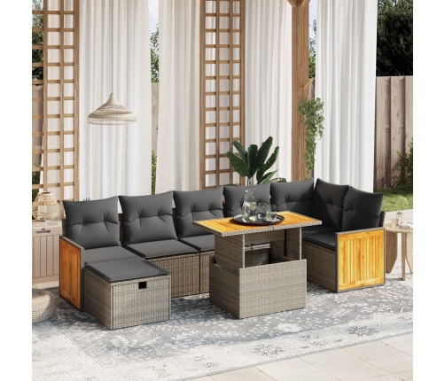 Set de sofás de jardín 8 pzas y cojines ratán sintético gris