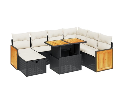 Set de sofás de jardín 8 piezas y cojines ratán sintético negro