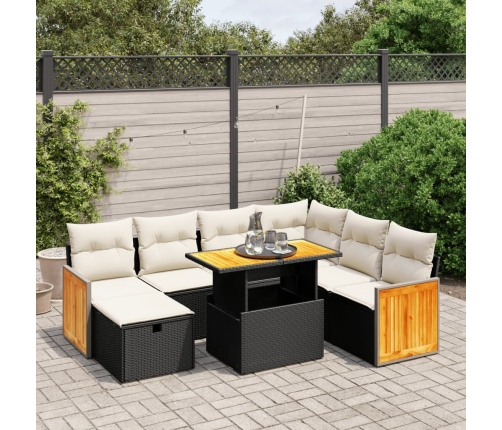 Set de sofás de jardín 8 piezas y cojines ratán sintético negro