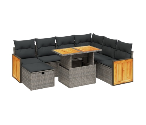 Set de sofás de jardín 8 pzas y cojines ratán sintético gris