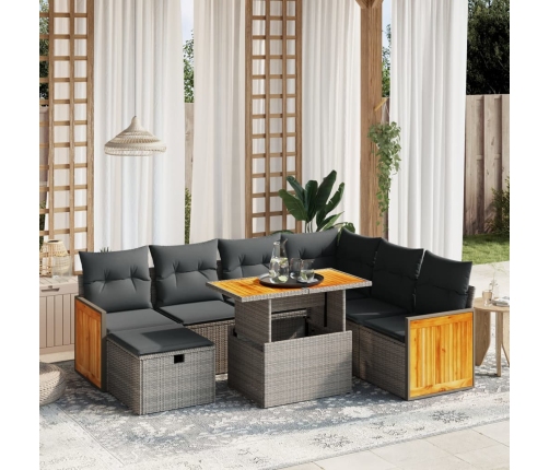 Set de sofás de jardín 8 pzas y cojines ratán sintético gris