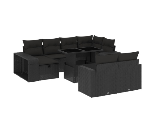 Set de sofás de jardín 11 pzas y cojines ratán sintético negro