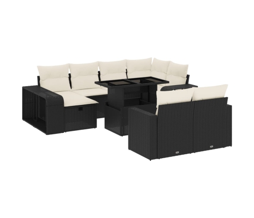 Set de sofás de jardín 11 pzas y cojines ratán sintético negro