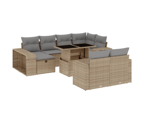 Set de sofás de jardín 11pzas con cojines ratán sintético beige