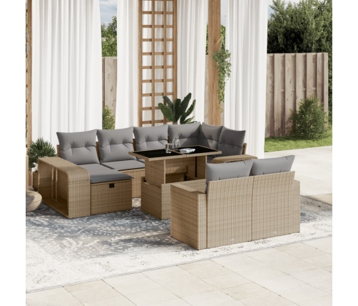 Set de sofás de jardín 11pzas con cojines ratán sintético beige