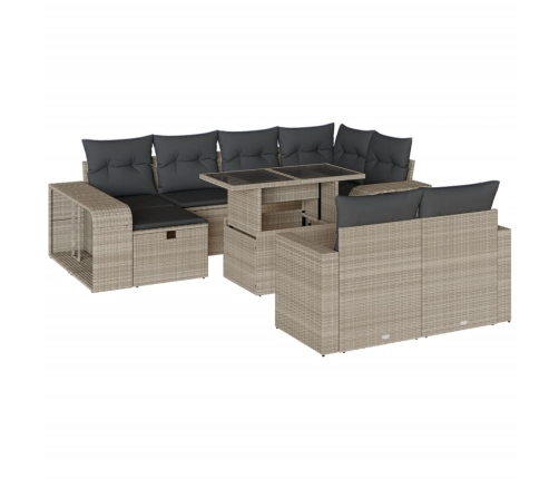 Set de sofás de jardín 11 pzas y cojines ratán sintético gris