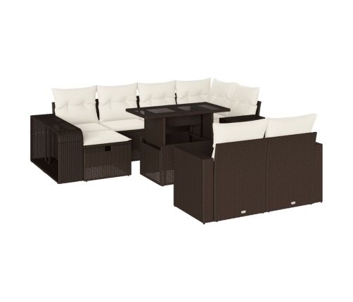 Set de sofás de jardín 11 pzas cojines ratán sintético marrón