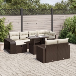 Set de sofás de jardín 11 pzas cojines ratán sintético marrón