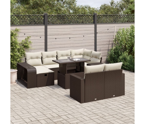 Set de sofás de jardín 11 pzas cojines ratán sintético marrón
