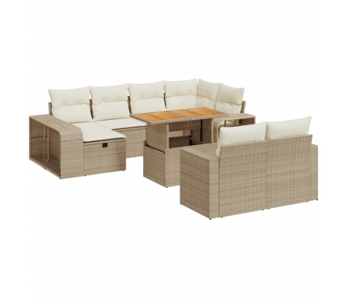 Set de sofás de jardín 11pzas con cojines ratán sintético beige