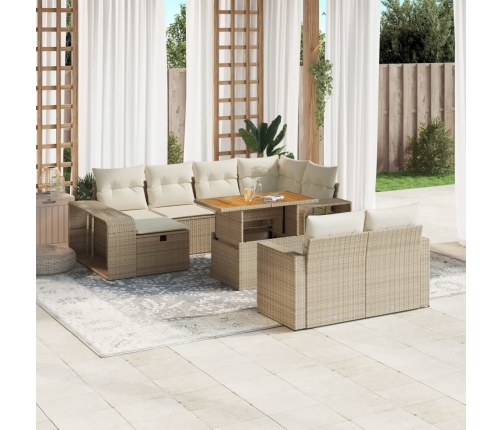 Set de sofás de jardín 11pzas con cojines ratán sintético beige