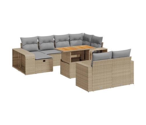 Set de sofás de jardín 11pzas con cojines ratán sintético beige