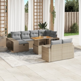 Set de sofás de jardín 11pzas con cojines ratán sintético beige