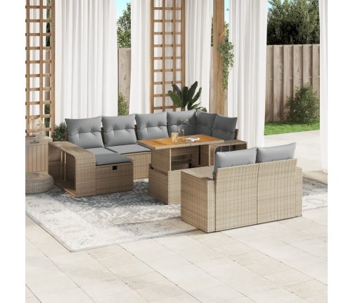 Set de sofás de jardín 11pzas con cojines ratán sintético beige