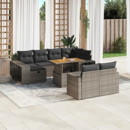 Set de sofás de jardín 11 pzas y cojines ratán sintético gris