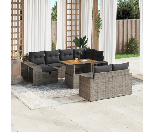 Set de sofás de jardín 11 pzas y cojines ratán sintético gris