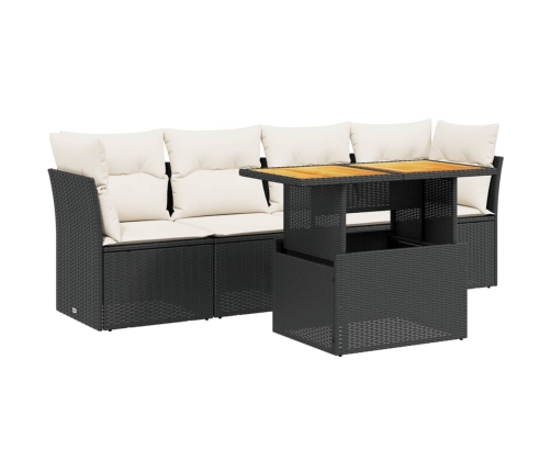 Set de muebles de jardín 5 pzas y cojines ratán sintético negro