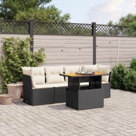 Set de muebles de jardín 5 pzas y cojines ratán sintético negro