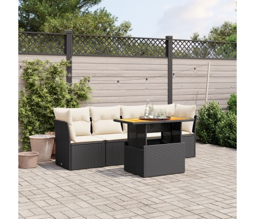 Set de muebles de jardín 5 pzas y cojines ratán sintético negro