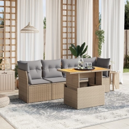 Juego de sofás jardín con cojines 5 pzas ratán sintético beige