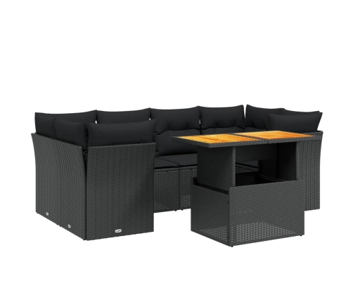 Set de comedor de jardín 7 pzas y cojines ratán sintético negro