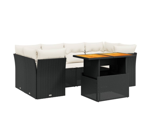 Set de comedor de jardín 7 pzas y cojines ratán sintético negro