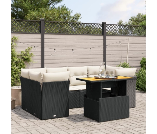 Set de comedor de jardín 7 pzas y cojines ratán sintético negro