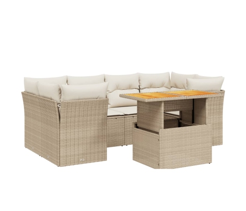 Set sofás de jardín 7 piezas y cojines ratán sintético beige