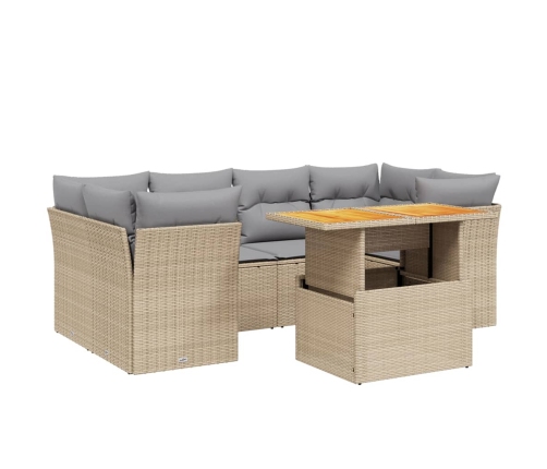 Set sofás de jardín 7 piezas y cojines ratán sintético beige