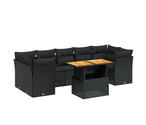 Set de sofás de jardín 8 piezas y cojines ratán sintético negro