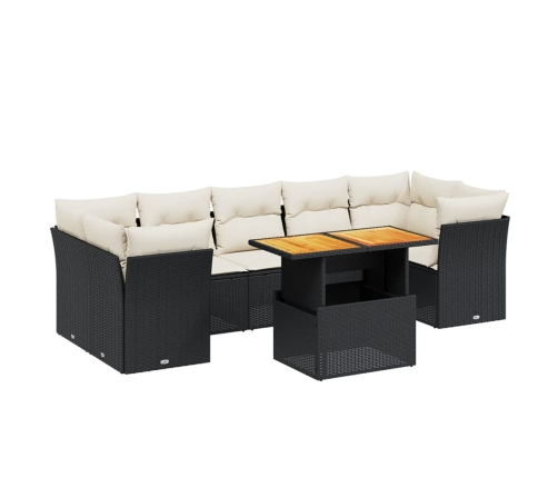 Set de sofás de jardín 8 piezas y cojines ratán sintético negro