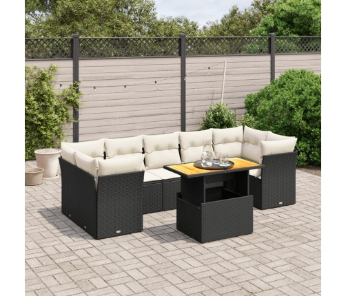 Set de sofás de jardín 8 piezas y cojines ratán sintético negro