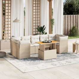 Juego de sofás de jardín con cojines beige 8 pzas ratán PE