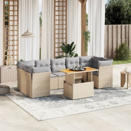 Juego de sofás de jardín con cojines beige 8 pzas ratán PE