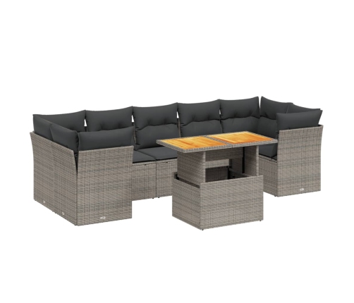 Set de sofás de jardín 8 pzas y cojines ratán sintético gris