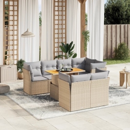 Juego de sofás de jardín con cojines beige 8 pzas ratán PE