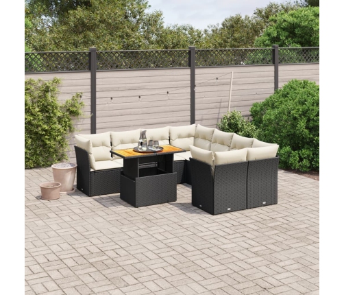 Set de sofás de jardín 8 piezas y cojines ratán sintético negro