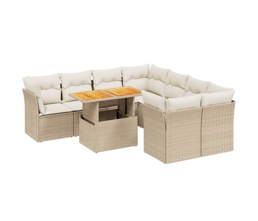 Set de sofás de jardín 9 pzas con cojines ratán sintético beige