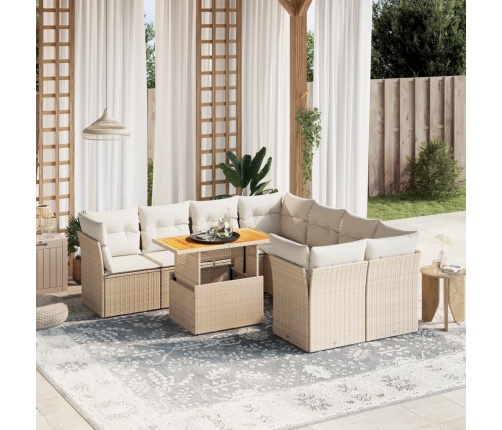 Set de sofás de jardín 9 pzas con cojines ratán sintético beige