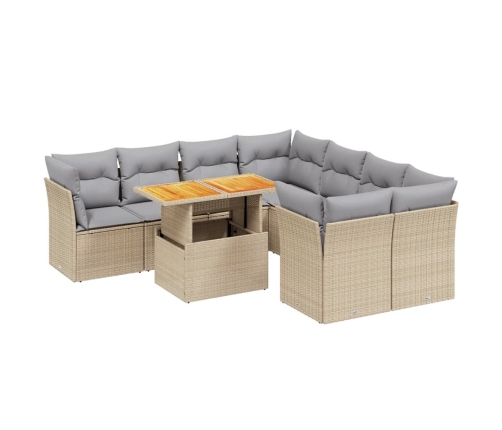 Set de sofás de jardín 9 pzas con cojines ratán sintético beige