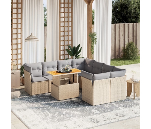 Set de sofás de jardín 9 pzas con cojines ratán sintético beige