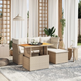 Juego de sofás jardín con cojines 6 pzas ratán sintético beige