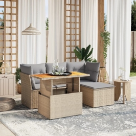 Juego de sofás jardín con cojines 6 pzas ratán sintético beige