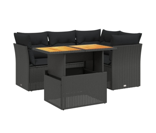 Set de muebles de jardín 5 pzas y cojines ratán sintético negro